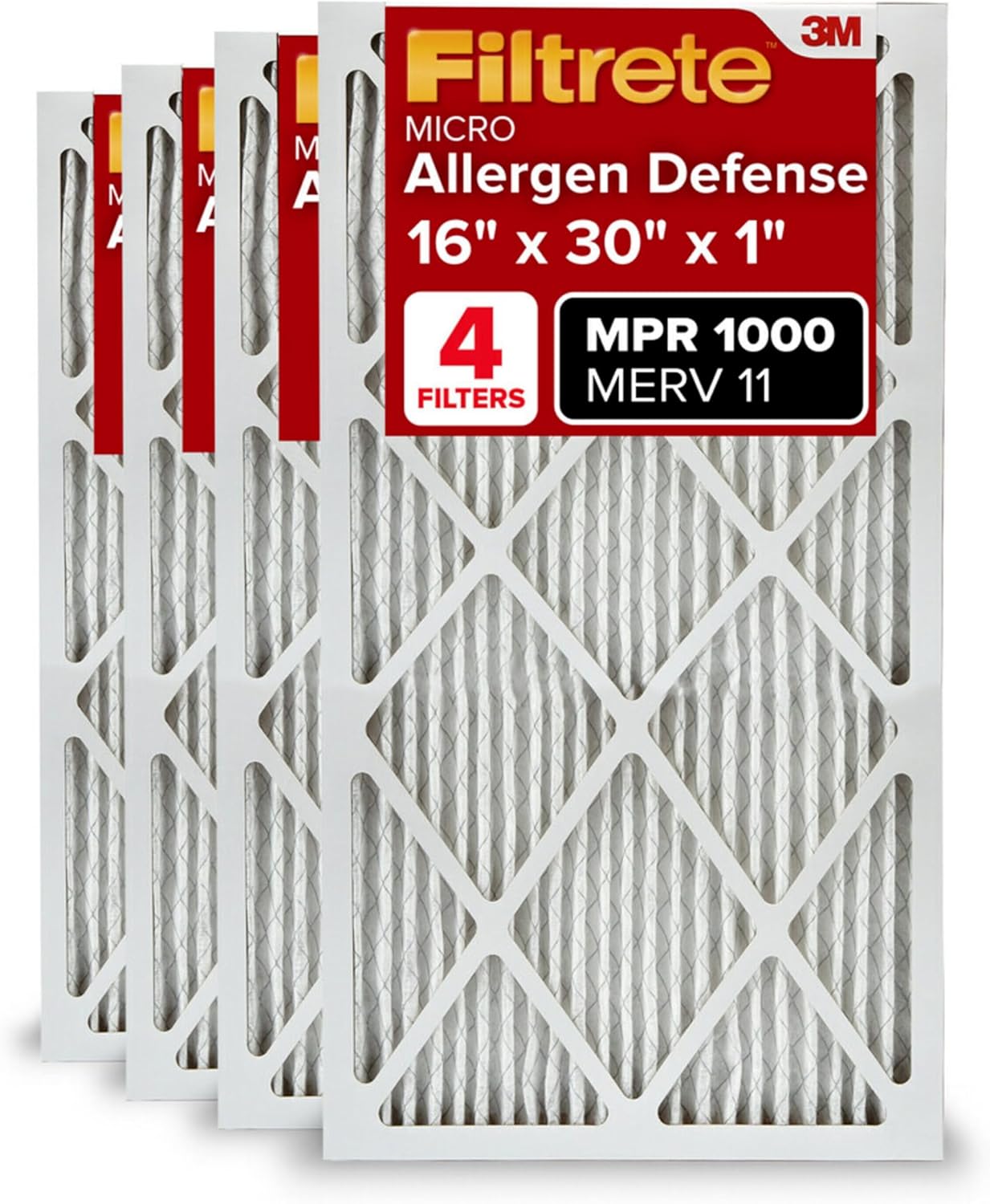 16x30x1 MERV 11 Air Filter 4-Pack - Allergen Defense HVAC
