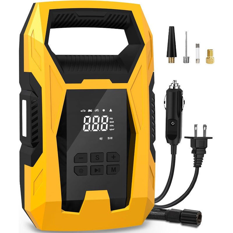 Portable AC/DC Air Pump - Home & Car Tire Inflator with Gauge
