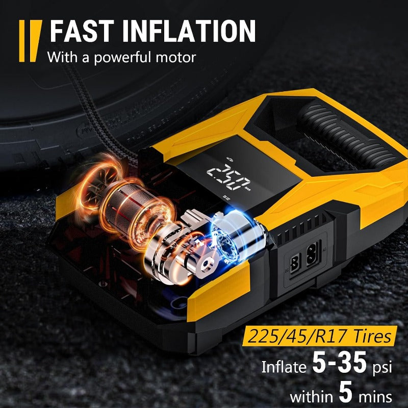 Portable AC/DC Air Pump - Home & Car Tire Inflator with Gauge