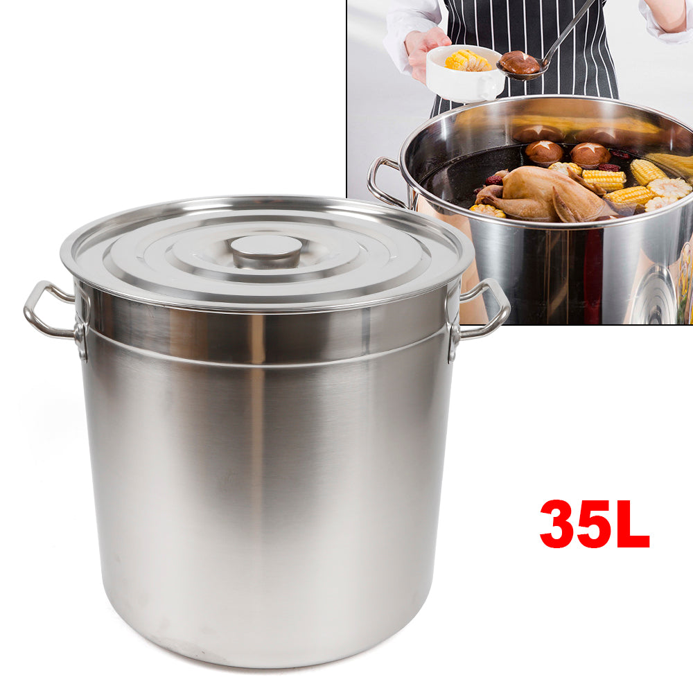 Multipurpose 35L Stainless Steel Cooking Pot with Lid & Handle