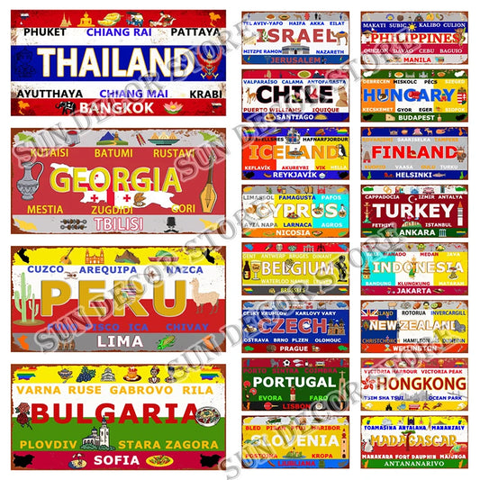 Country City Car License Plate - Metal Sign for Bar Decor