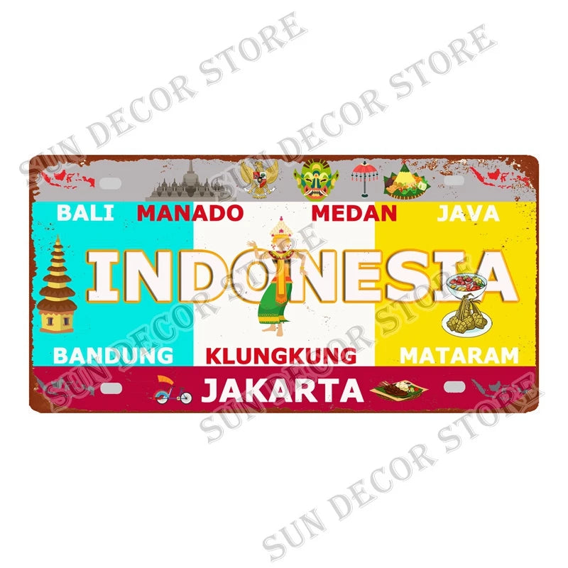 Country City Car License Plate - Metal Sign for Bar Decor