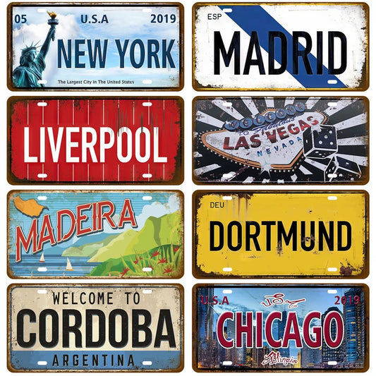 Famous City Tin Sign - Vintage Metal Plaque for Garage & Kitchen