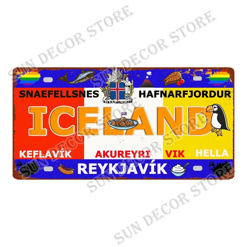 Country City Car License Plate - Metal Sign for Bar Decor