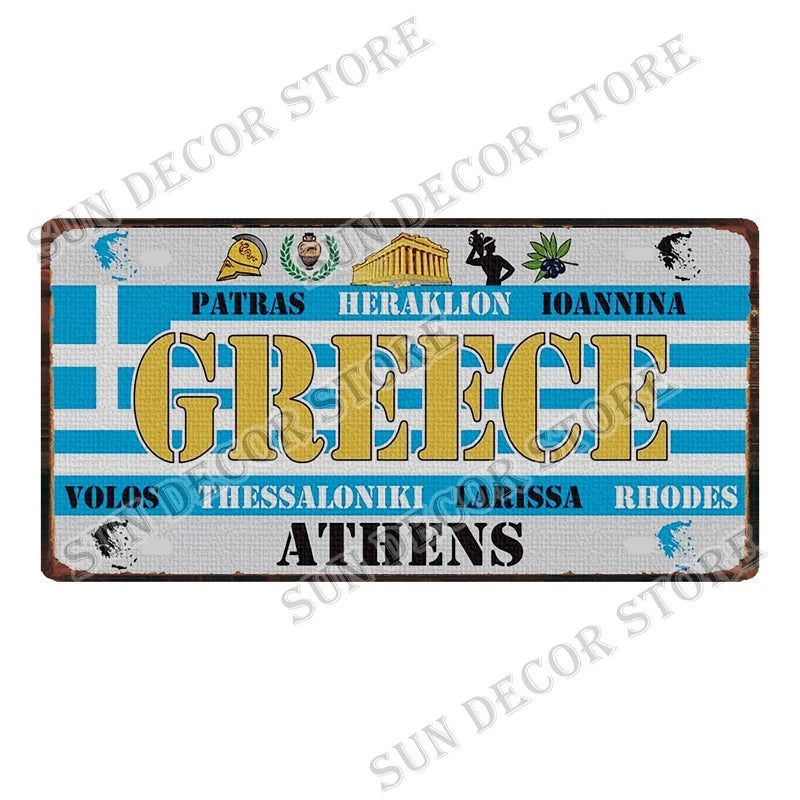 Country City Car License Plate - Metal Sign for Bar Decor