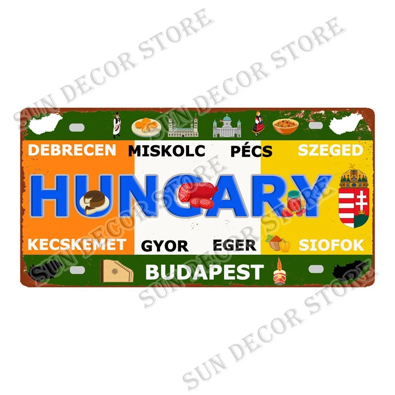 Country City Car License Plate - Metal Sign for Bar Decor